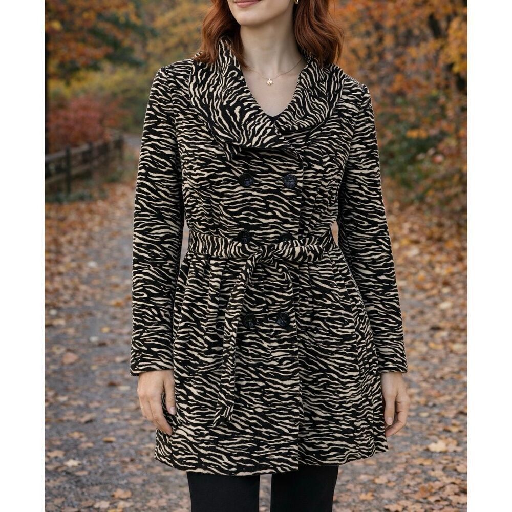 Sandro Studio zebra printed ruffled peacoat size large